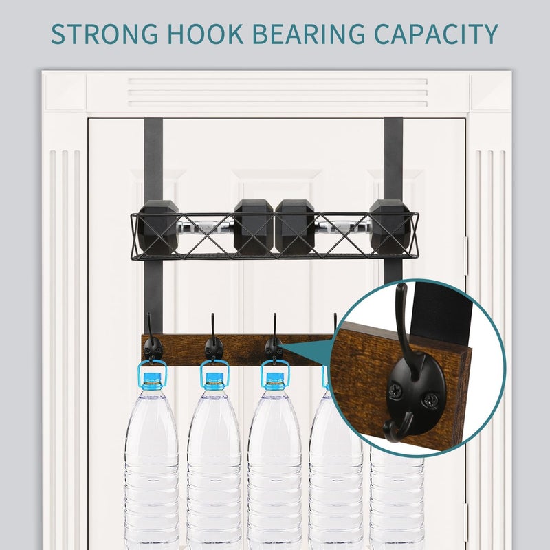 YINMIT Over The Door Hooks Organizer with Basket, Over The Door Towel Rack with 5 Metal Hooks, Door Hangers for Clothing, Over Door Hanger for Bathroom, Bedroom, Kitchen - Image 3